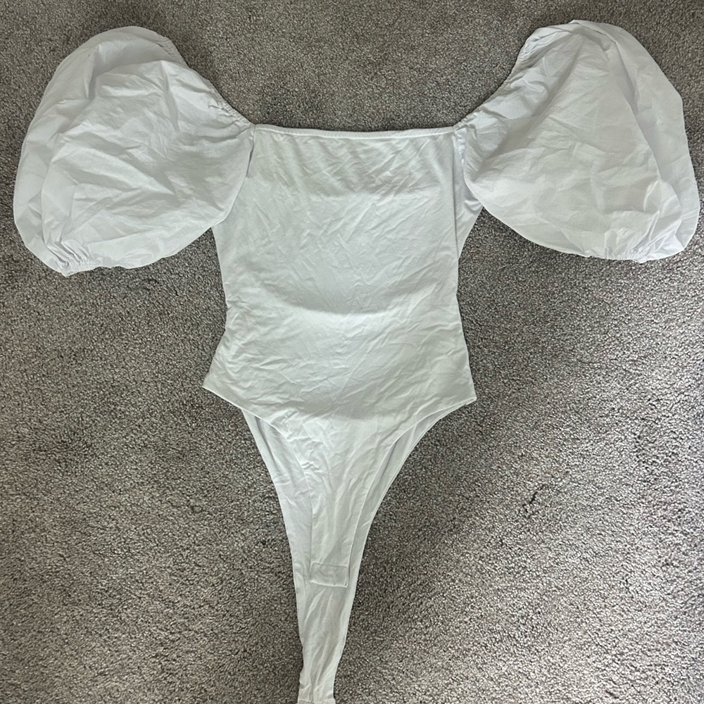 Olivaceous White Puff Sleeve Bodysuit